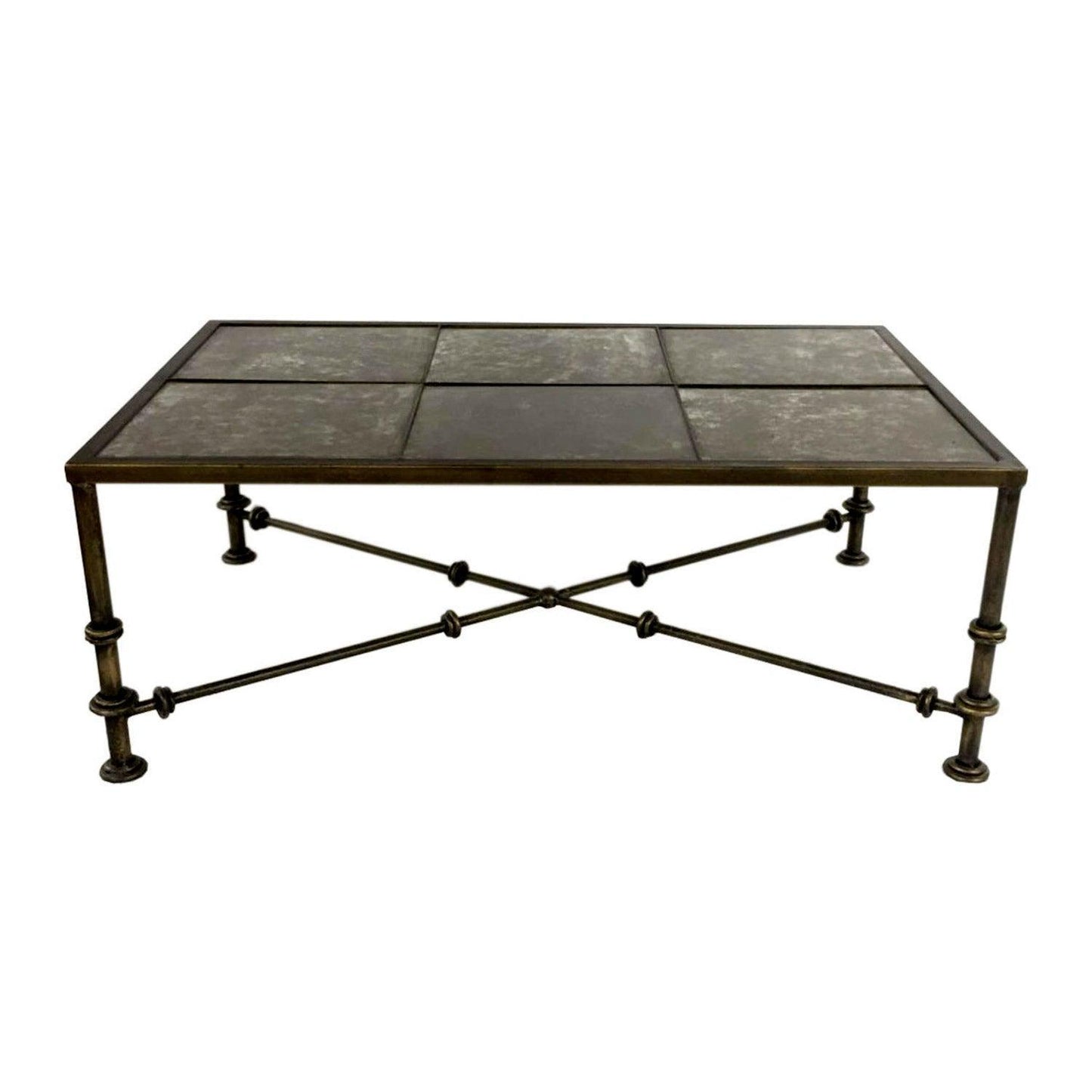 Table basse industrielle en fer et verre vieilli