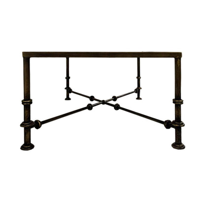 Table basse industrielle en fer et verre vieilli