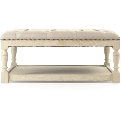 Pouf carré capitonné blanc cassé vieilli