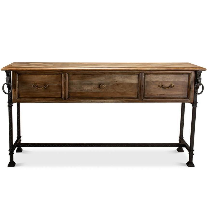 Table console en fer forgé et bois