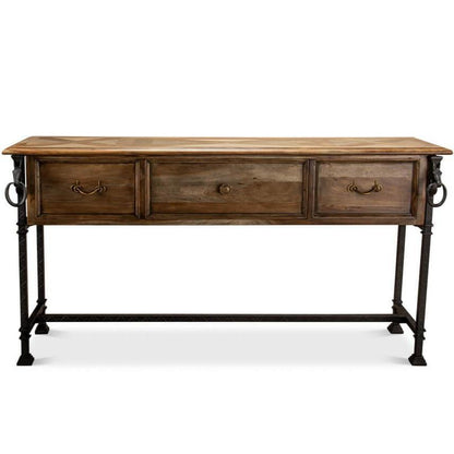 Table console en fer forgé et bois