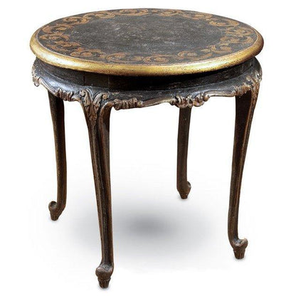 Table d'appoint noire à volutes dorées