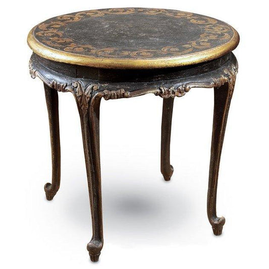 Table d'appoint noire à volutes dorées
