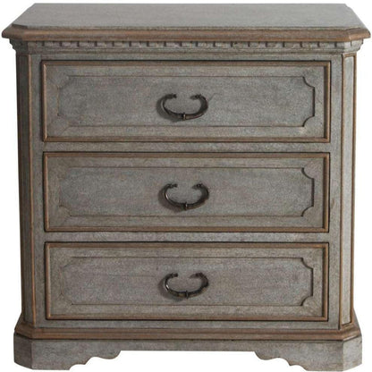Table de chevet française grise à 3 tiroirs Maurice