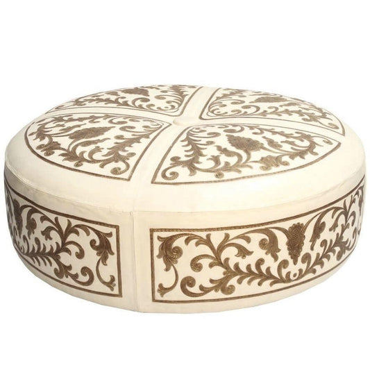 Grand pouf rond baroque en cuir