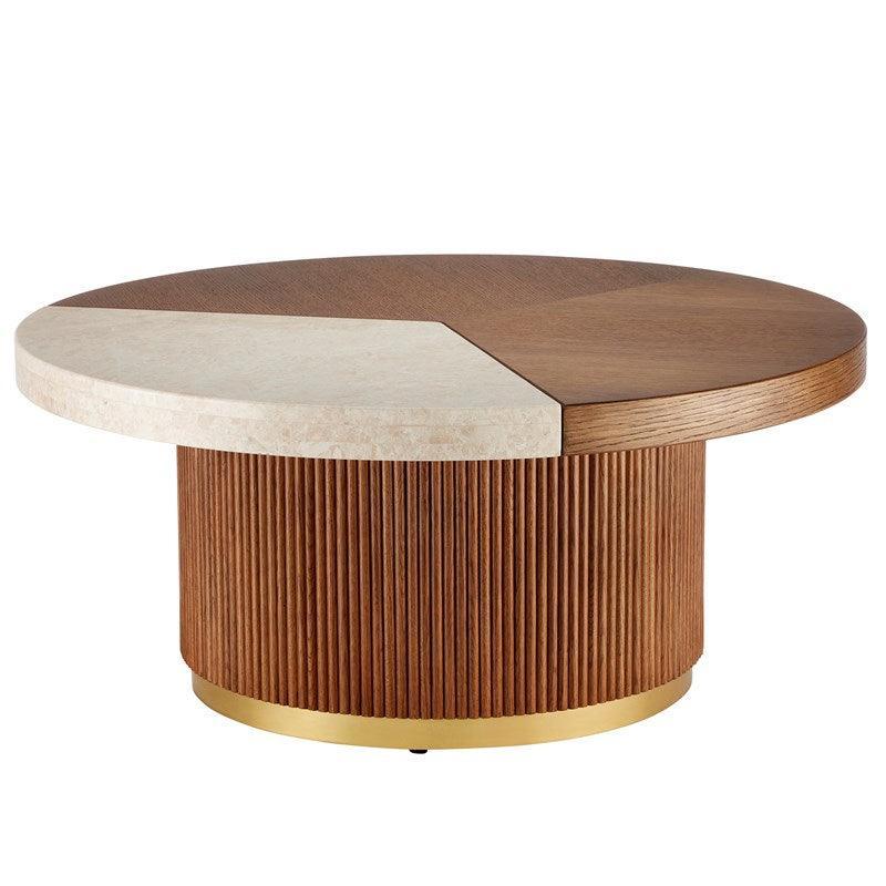 Table basse en marbre et bois avec base en laiton