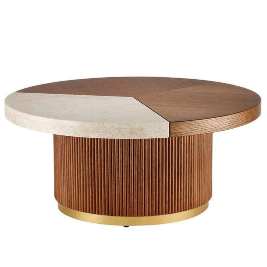Table basse en marbre et bois avec base en laiton