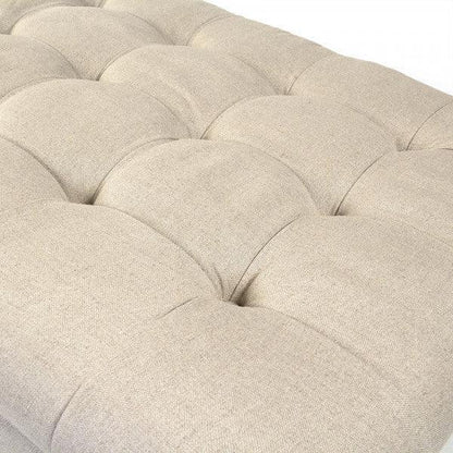 Pouf touffeté en chêne et lin naturel Maison