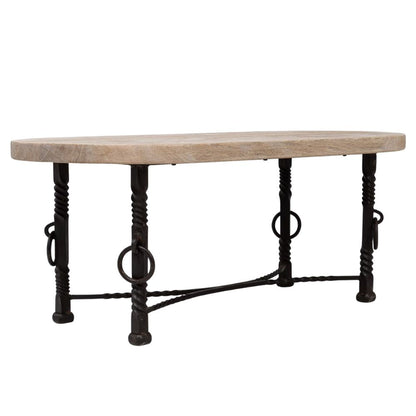 Table basse rustique avec base en fer, vers 1940