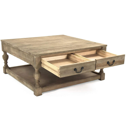 Table basse carrée provinciale avec tiroirs
