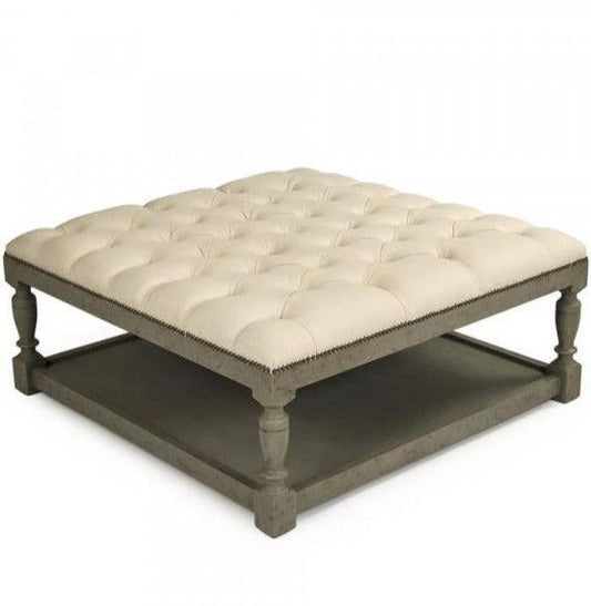 Pouf carré touffeté vert rustique