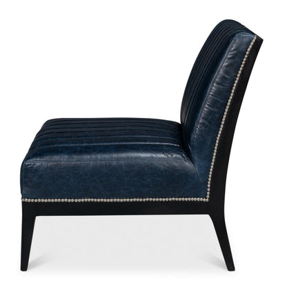 Fauteuil chausson en cuir bleu Château