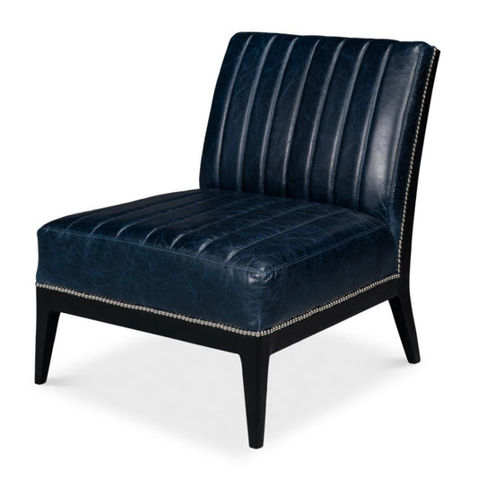 Fauteuil chausson en cuir bleu Château
