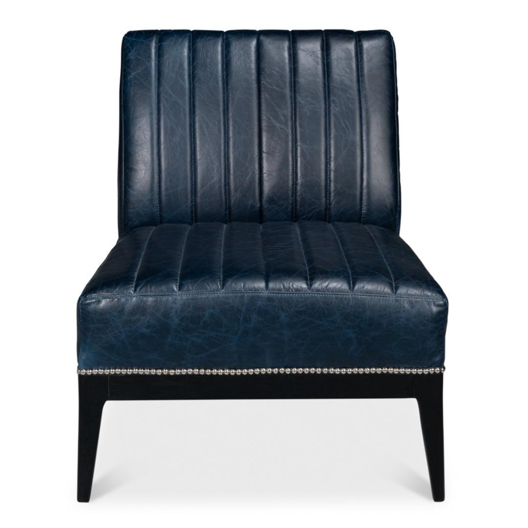 Fauteuil chausson en cuir bleu Château