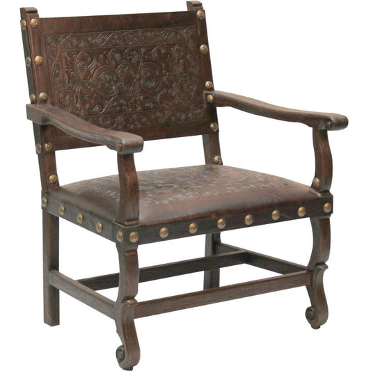 Fauteuil de salon en cuir sculpté espagnol