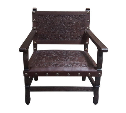 Fauteuil de salon en cuir sculpté espagnol