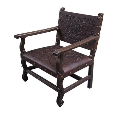 Fauteuil de salon en cuir sculpté espagnol