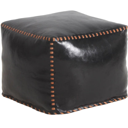 Cube en cuir noir cousu