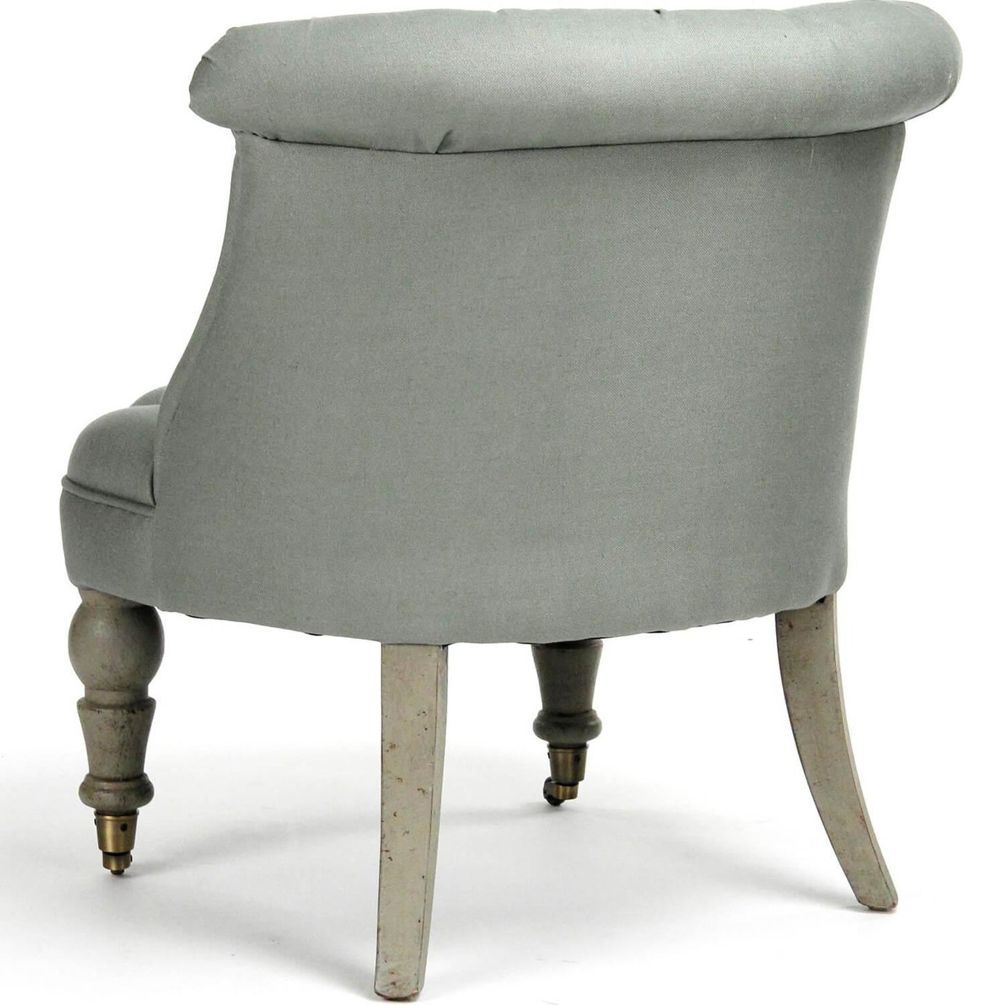 Fauteuil pantoufle capitonné bleu sauge