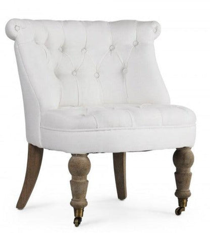 Fauteuil chausson capitonné en lin blanc