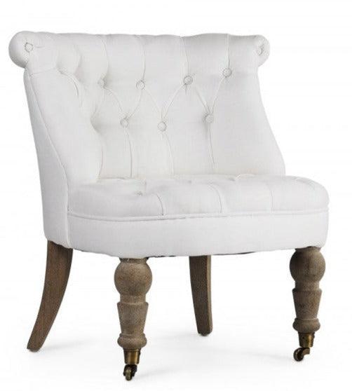 Fauteuil chausson capitonné en lin blanc