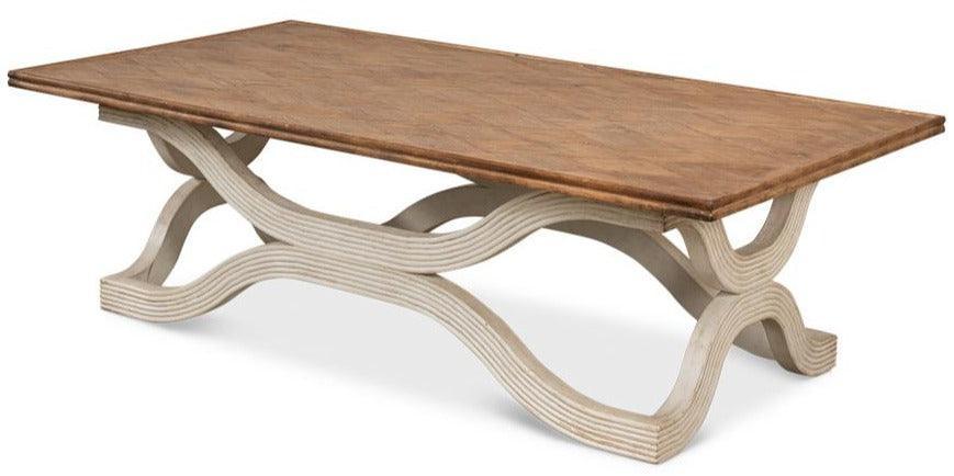 Table basse à base ondulée et plateau en bois
