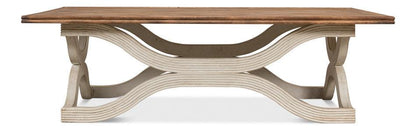 Table basse à base ondulée et plateau en bois