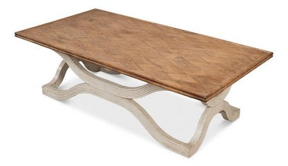 Table basse à base ondulée et plateau en bois