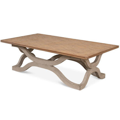 Table basse à base ondulée et plateau en bois